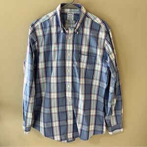 Brooks Brothers Regent Shirt Mens Medium Non Iron Supima Cotton Blue Plaid
